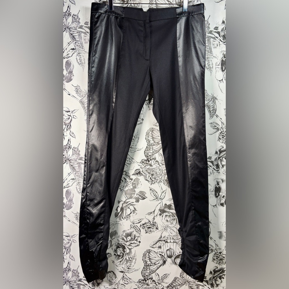 Viktor & Rolf Black Mixed Material Pants w/ Gathered Zippered Ankles, Sz 46/10